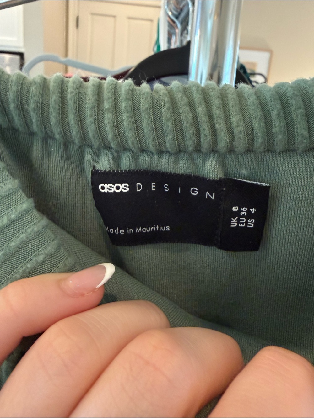 ASOS Sage Green Off-Shoulder Ribbed Mini Dress - Picture 3 of 3